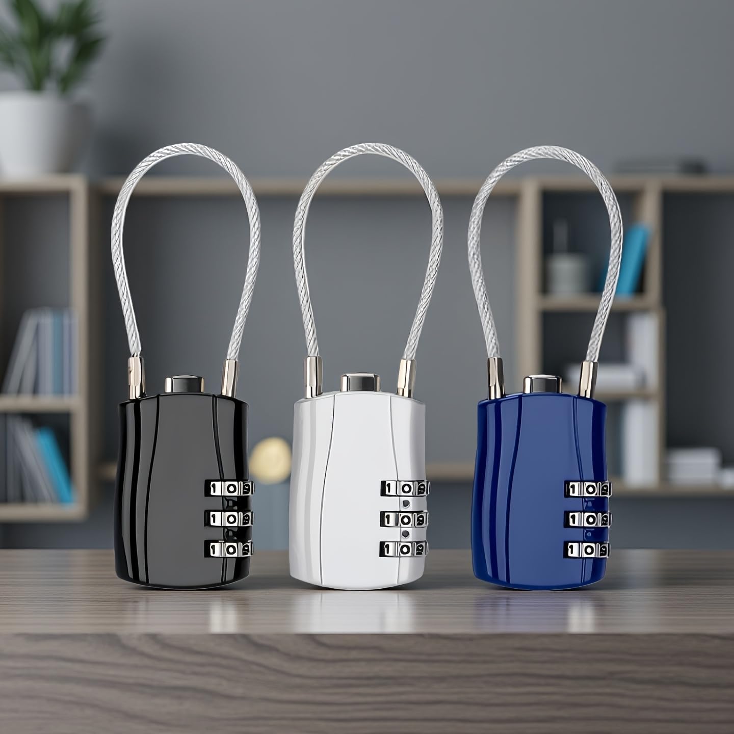 3Pcs Combination Lock with Steel Cable, Resettable 3-Digit Password, Alloy Security Padlock, Multi-Purpose Lock for Toolbox, Locker, Bag, Backpack, Door, Fence