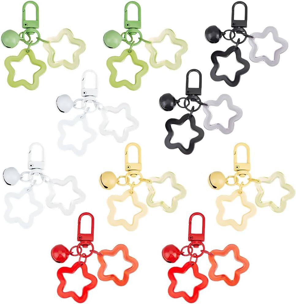 Beebeecraft 10Pcs 5 Colors Acrylic Star Keychains, Bell Key Chain Colorful with Swivel Clasp for Car Keys Bag Pendant Charms Backpack Ornament Decoration