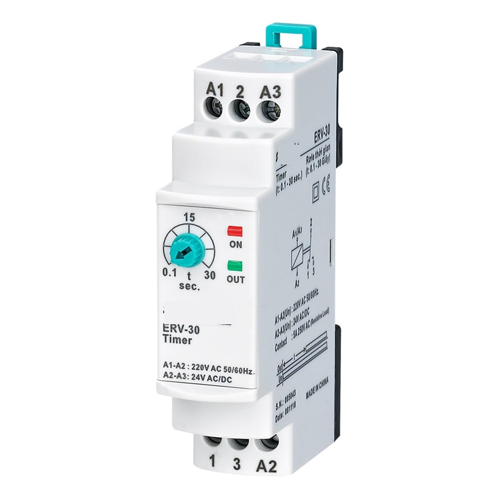Relé de tiempo regulable KmoNo ERV-XX con apagado retardado de 0.1 a 30 segundos 110V