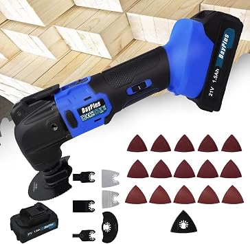300W Cordless Multi-Oscillating Power Tool with Brushless Motor, 4  Oscillation Angle Electric Oscillating Tool with 6 Variable Speed, 22 Piece Consumable Accessory Blade & Sanding Kit, 20000 RPM