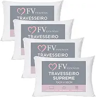 4 Travesseiros Antialérgico Toque Macio Textura Firme Lavável na Máquina Fibra Siliconada Tamanho Padrão 70x50 (4)