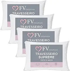 4 Travesseiros Antialérgico Toque Macio Textura Firme Lavável na Máquina Fibra Siliconada Tamanho Padrão 70x50 (4)