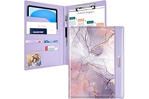 WAVEYU Clipboard Padfolio for Women, Purple Marble Padfolio Folder