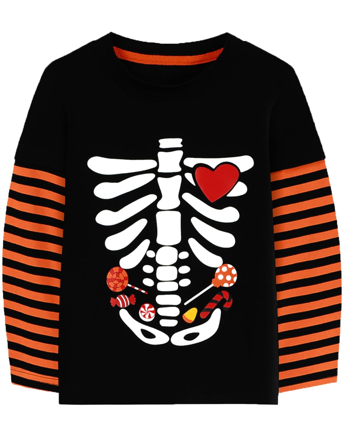 CM-Kid Halloween Shirt for Toddler Boy Girl Pumpkin Skeleton Ghost Dino Stripe Long Sleeve Tops for Kids 2-7 Years