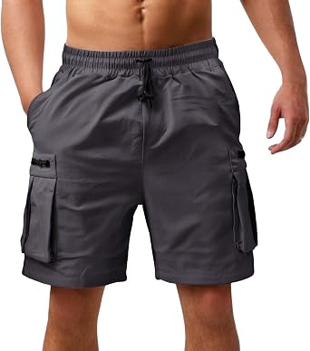Mens Cargo Casual Shorts Lightweight Stretch Athletic Shorts Elastic Waistband with Pockets Hiking Gym Beach