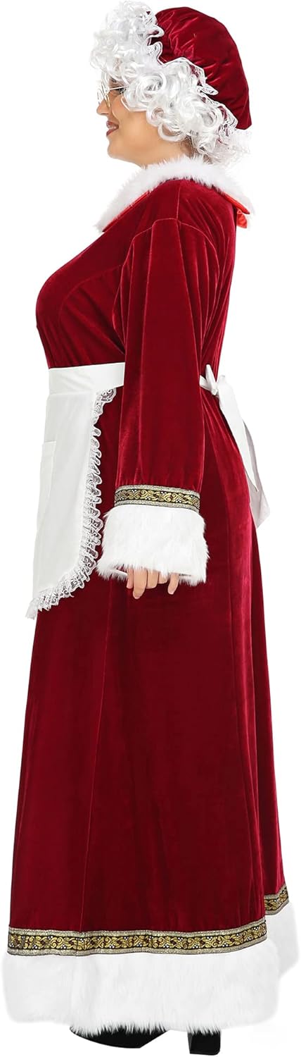 ABALAGU Mrs. Claus Costume for Women 5PCS Santa Dress Outfit Adult Christmas Santa Costume Plus Size