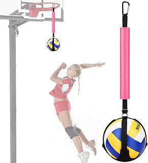 TOBWOLF Volleyball Spike Trainer with Bottom Holder, Volleyballs Spiking Pal for Basketball Hoop, Adjustable Volleyball Holder, Solo Practice Trainer Improves Serving, Jumping and Spiking Power