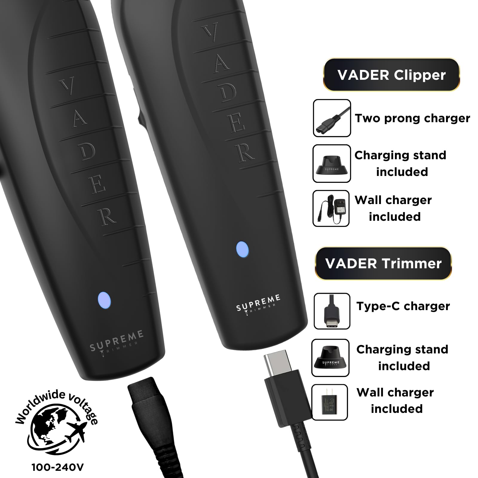 Supreme Trimmer Vader - Cortapelos y recortadora 2 en 1 | Recortadora de barba inalámbrica para barberos o cortapelos caseros para hombre STC5098 y ST3778 | Negro