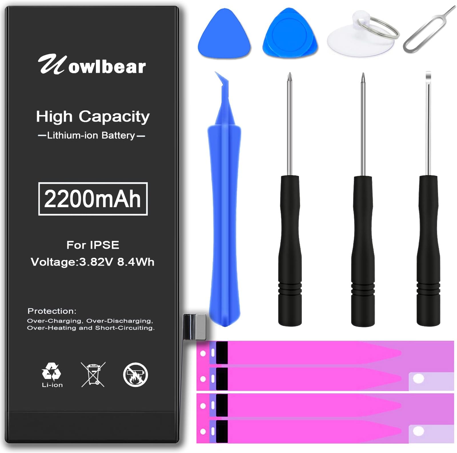 uowlbear Battery for iPhone SE 2016 First Generation A1662 A1723 A1724 with Complete Replacement Kits and 2 Set Adhesive Strips -0 Cycle High Capacity