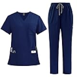Scrubs for Women Set Fall Medical Uniform Stretch V-Neck Scrub Top & Jogger Pant with Pockets