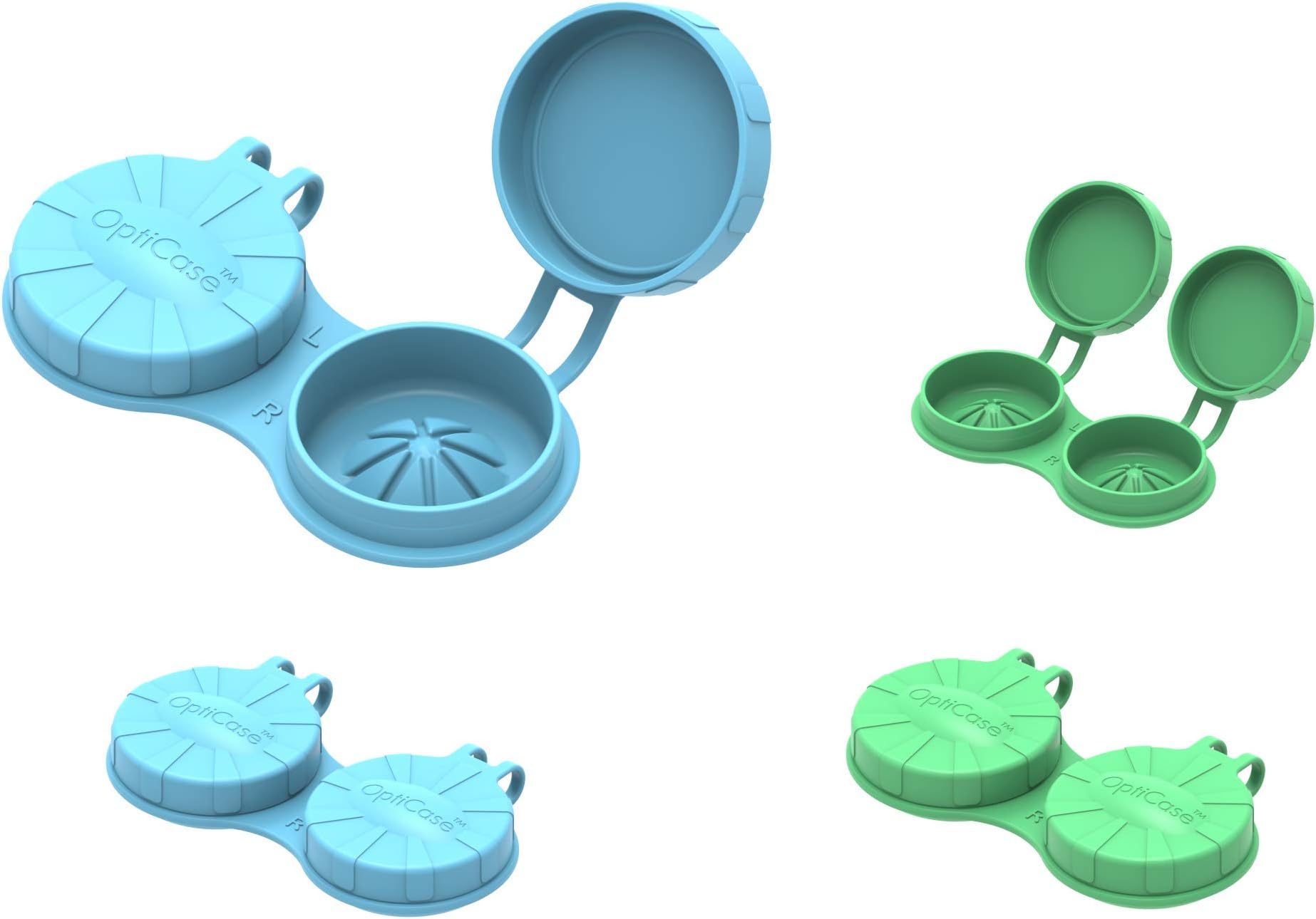 OptiCase - 4 Pack Contact Lens Case with Flip Top and Eye Shaped Bottom. Soft Contact Lenses Case Great for Colored Lenses