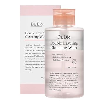 Dr. Bio Double Layering Cleansing Water 16.9oz/480ml | Face Cleanser and Makeup Remover, Micellar Cleansing Water for Sensitive Skin, Probiotic Soothing and Hydration, Korean Skin Care, Vegan