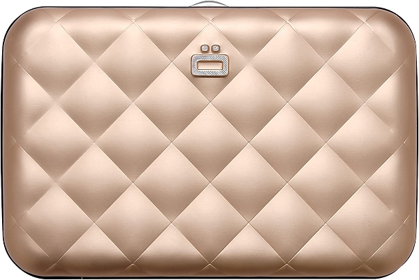 Ögon Интеллектуальные кошельки — Алюминиевый кошелек Quilted Button — Женские — Чехол для карт с RFID-блокировкой — Вмещает до 10 карт и банкнот (розовое золото)