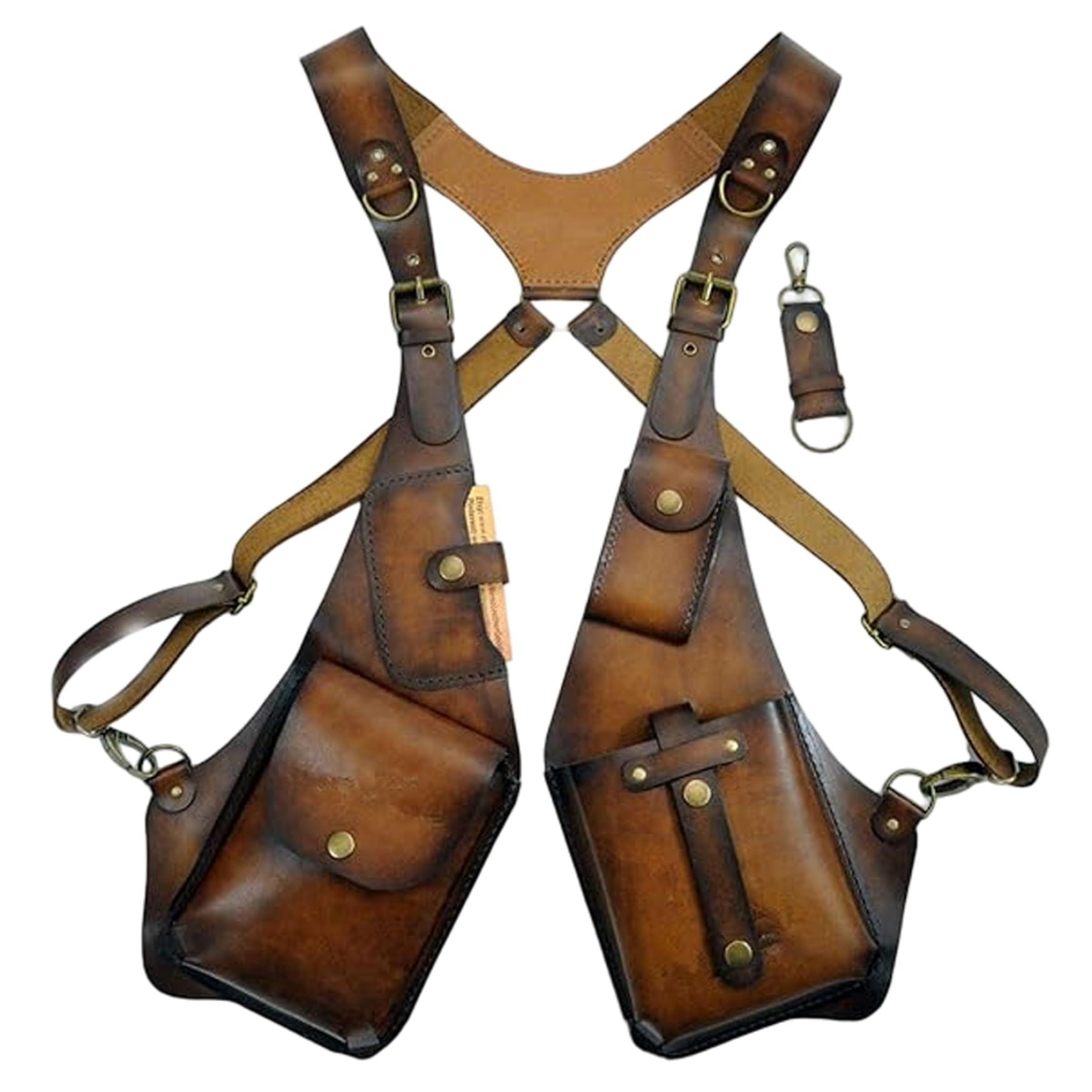 Awnsimfreien Unisex Light Brown Underarm Shoulder Bag, Leather Shoulder Bag For Men, Pu Anti Theft Underarm With Multi-Pocket Adjustable Vintage Wear For Outdoor, Double Armpit