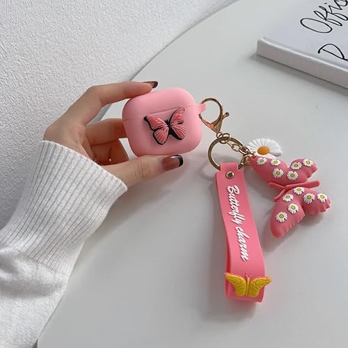 Miniatura 3 de YQG Funda compatible con Airpods de 3ª generación 2021, bonita funda de silicona líquida de dibujos animados de mariposa 3D para niños y