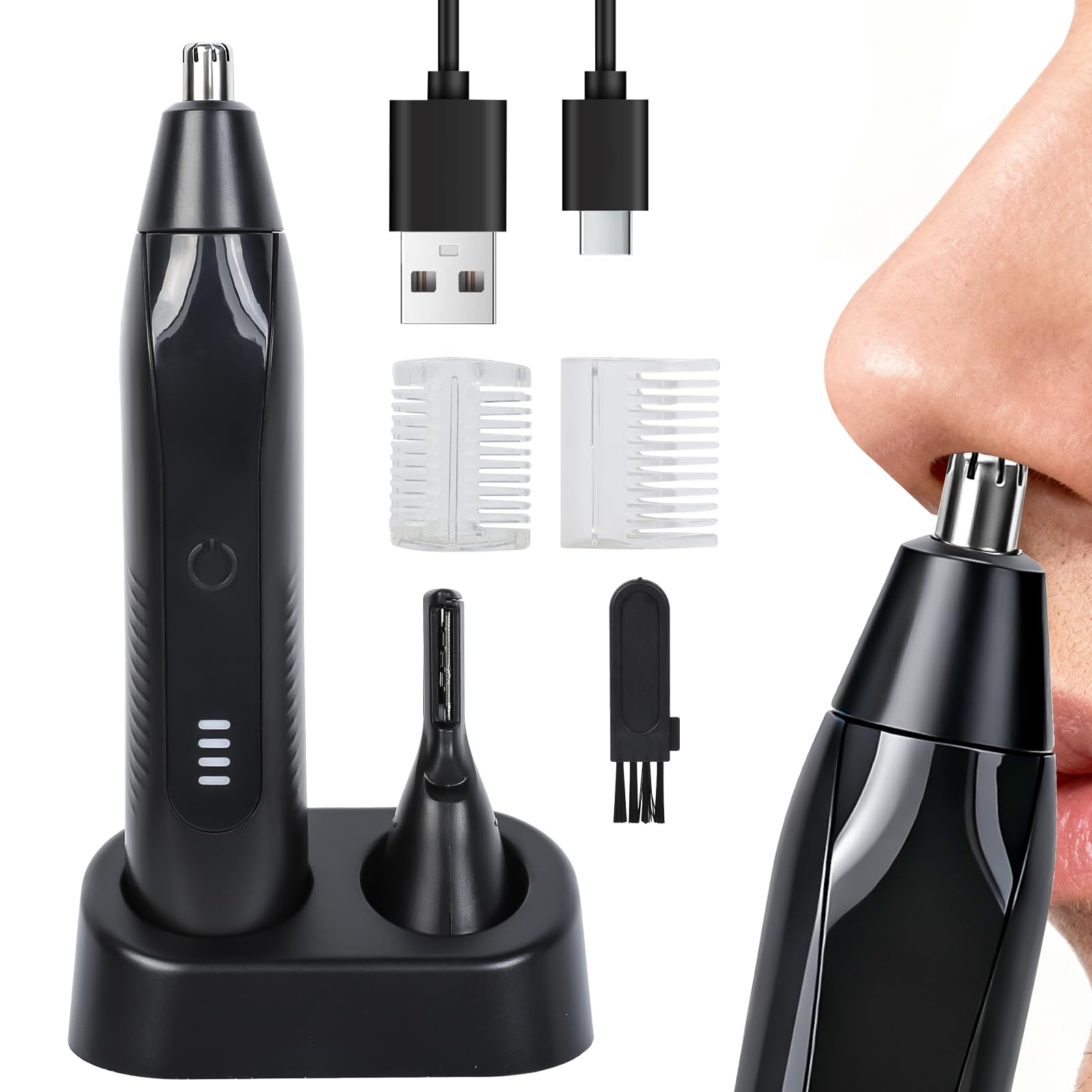 Cozary Taglia Peli Naso e Orecchie, Taglia Peli Naso, 2in1, USB Ricaricabile, Autonomia 80 min, Tagliacapelli Indolore per Trimmer e orecchie e Sopracciglia e Viso, Adatto a Uomini E donne