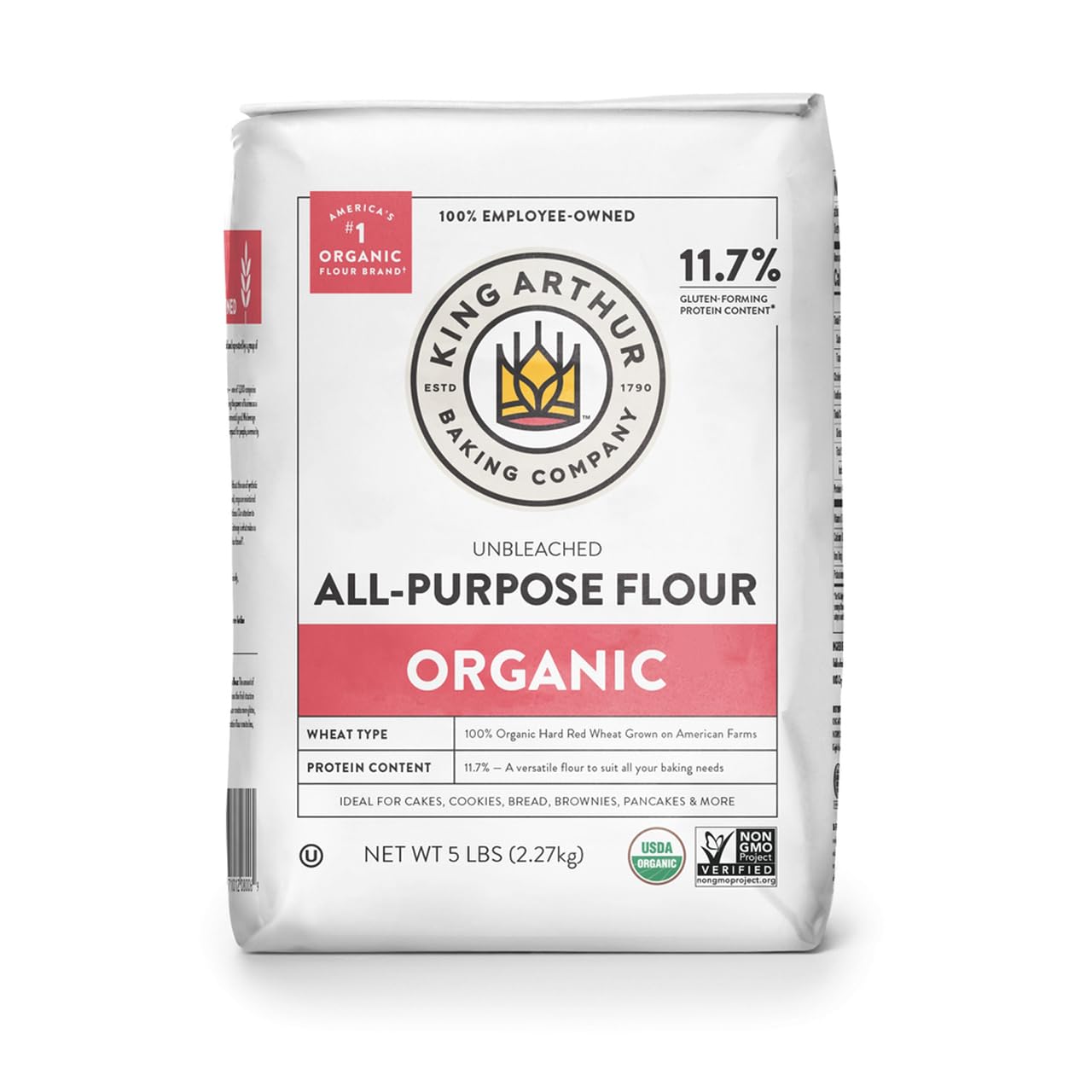 King Arthur Organic Unbleached All Purpose Flour, Non-GMO Project Verified, No Preservatives, 5 Pounds (Pack of 6)