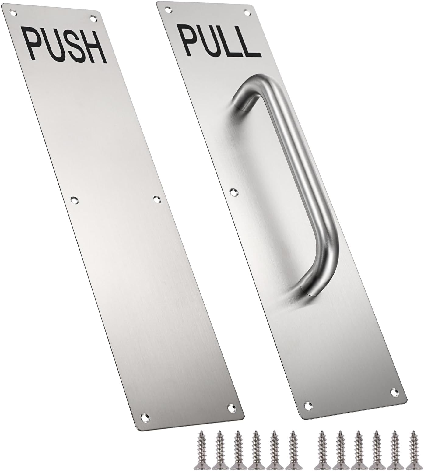 Sumnacon 1 Set 16" Stainless Steel Door Handle Pull & Push Plate - Heavy Duty Gate Handle Bar for Home/Office/Warehouse/Public, Suitable for Wooden/Composite Door with Screws, Brushed, Silver