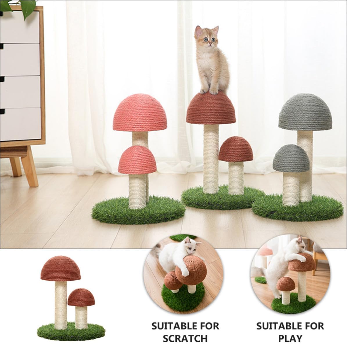 Zerodeko Chat Griffoir Champignon en Corde de Coton Marron