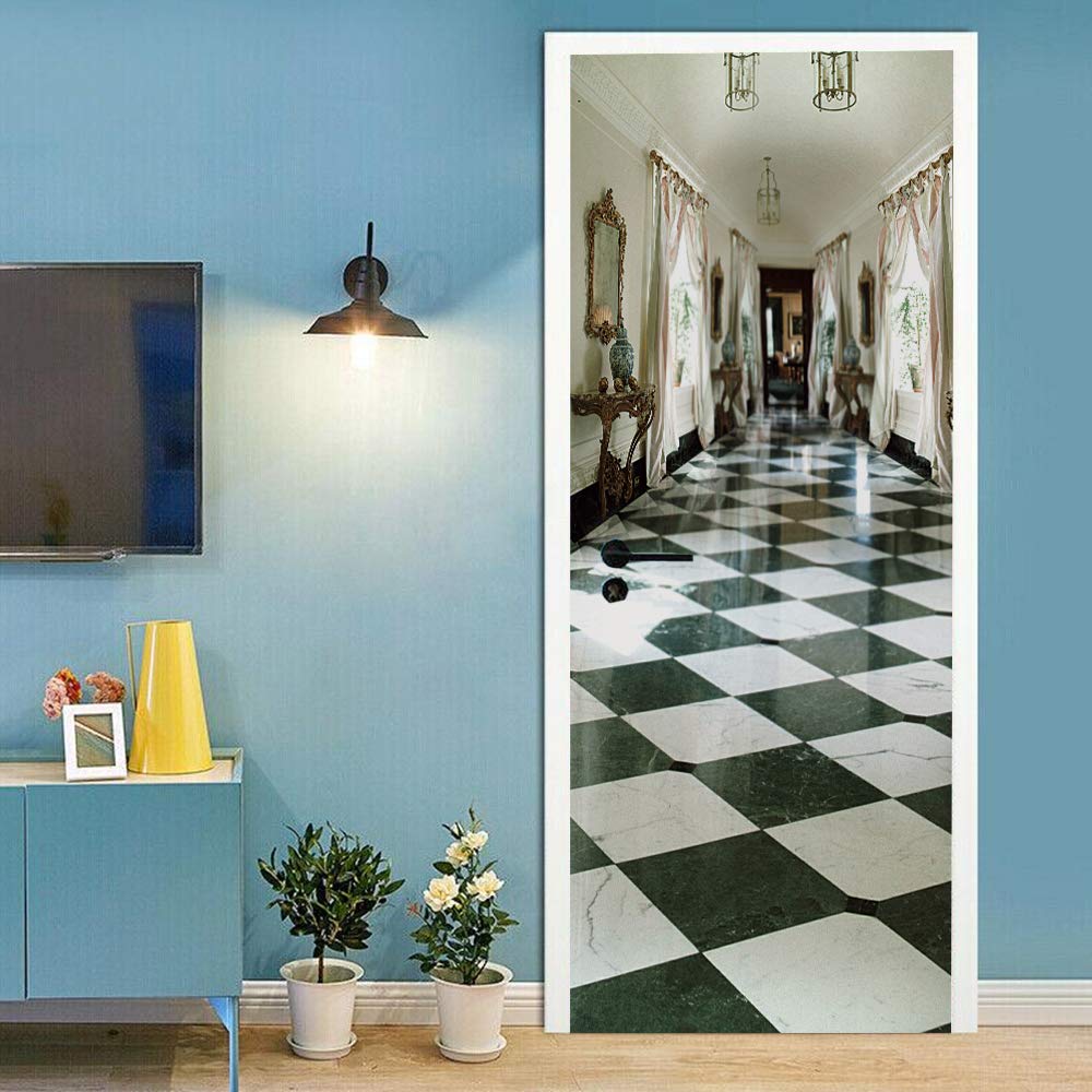 Sticker de porte trompe l'oeil couloir 88x200cm papier peint amovible