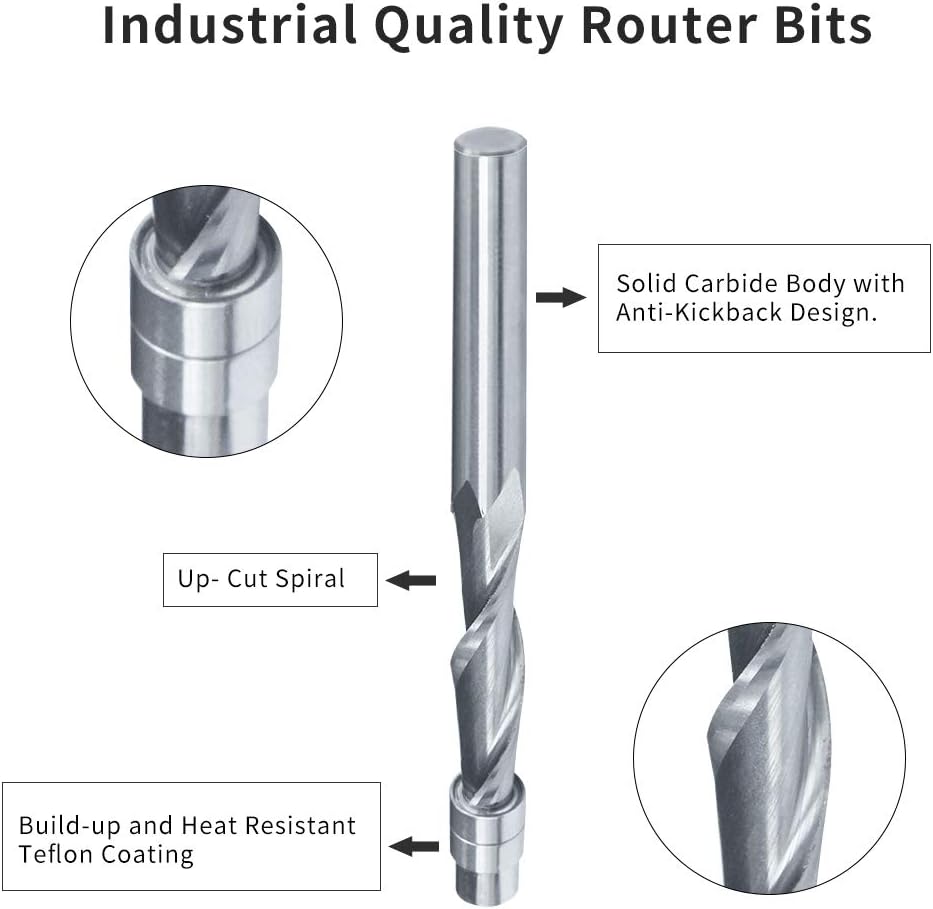 Spiral Flush-Trim Router Bits，Solid Carbide Flush Trim Router Bit 1/4-Inch Shank Spiral Flush Trim Up Cut from TACKPRO (1/4" Shank Up-Cut): Tools & Home Improvement