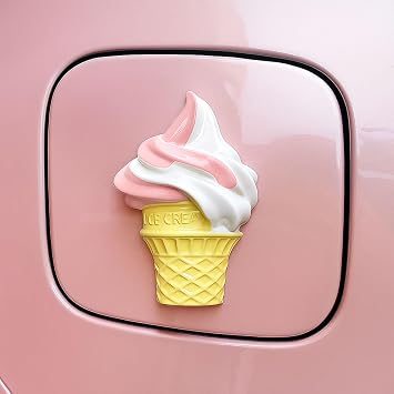 3D Ice Cream Car Emblem, Waterproof Playful Car Badge, Funny Window Bumper Decals Stickers, DIY Automotive Exterior Decoration Accessories for Cars Trucks SUVs Motorcycles Pink/White