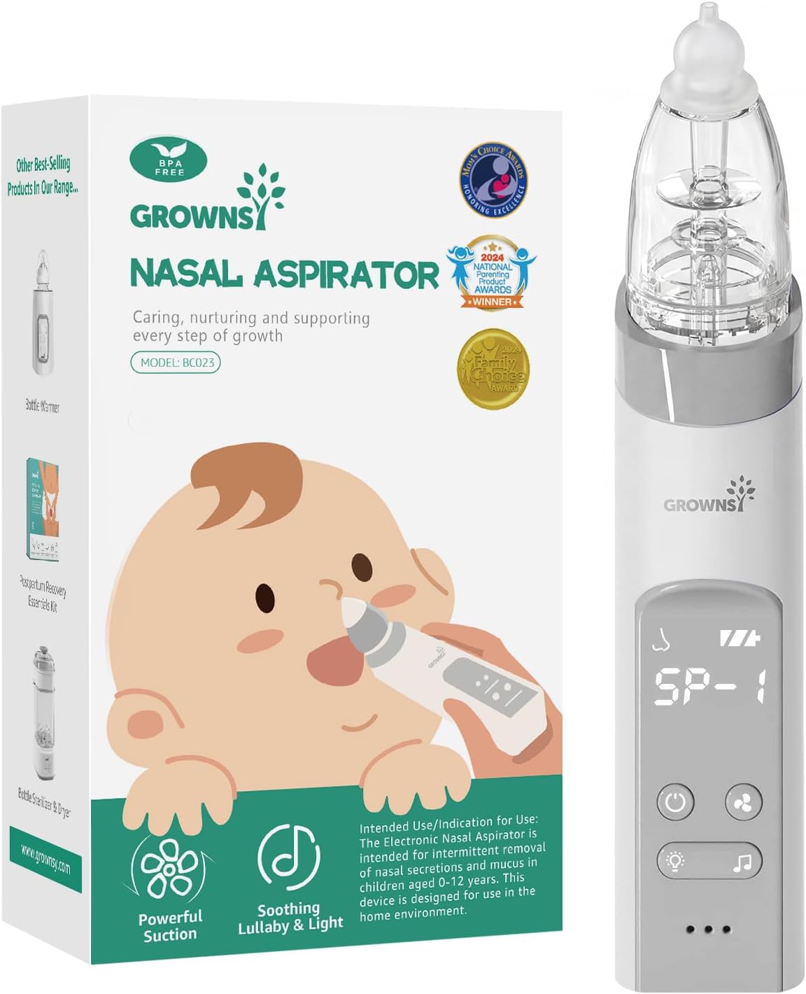 GROWNSY Nasal Aspirator for Baby, Electric Baby Nose Sucker with Larger Suction Chamber and More Powerful Suction, Automatic Nose Cleaner with Music and Light Soothing Function