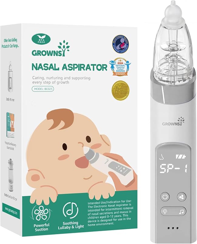 GROWNSY Baby Nasal Aspirator, Electric Nose Sucker, Powerful Suction,Grey