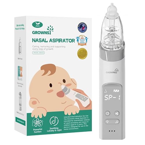 GROWNSY Baby Nasal Aspirator, Electric Nose Sucker, Powerful Suction,Grey | Automatic Nose Cleaner with Soft Silicone Tips, Larger Suction Chamber, Music and Light Soothing Function