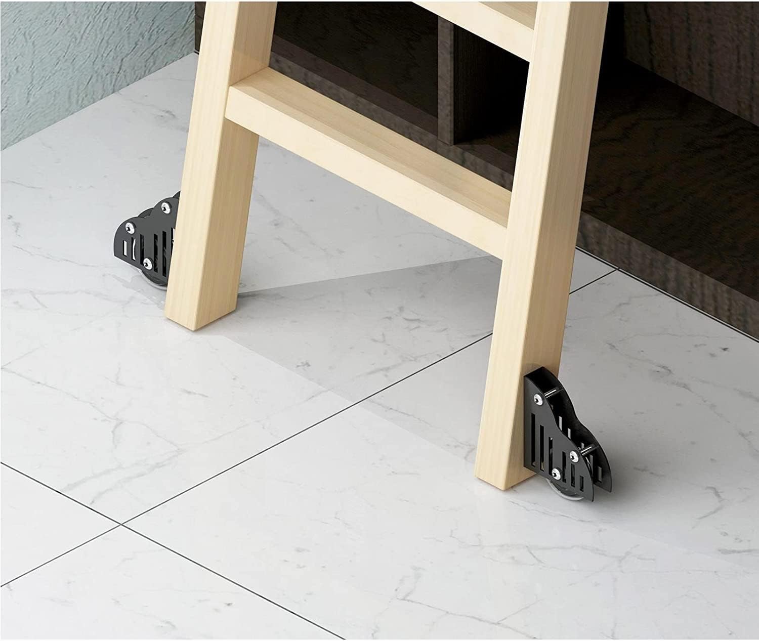 Rolling Library Ladder Hardware Kit - Sliding Library Ladder Round Tube Rails, with Floor Rollers, for Home/Office/Loft/Bookcase, Mobile Ladder Hardware Kit, Round Tube - Black