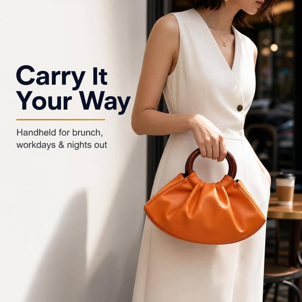 Women's Ruched Puffy PU Leather Handbag - Double Retro Wooden Handle Mini Tote
