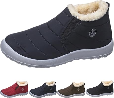 Women Waterproof Warm Winter Snow Boots Comfortable Soft Plush Lightweight Non-slip Slip on Short Boot for Cold Weather Outdoor Hiking Camping Ankle Boots