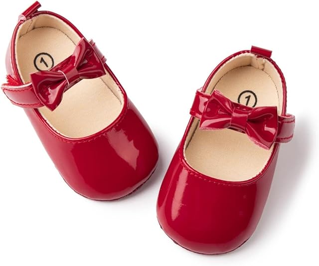 Meckior Infant Baby Girls Soft Sole Bowknot Princess Wedding Dress Mary Jane Flats Prewalker Newborn Light Baby Sneaker Shoes