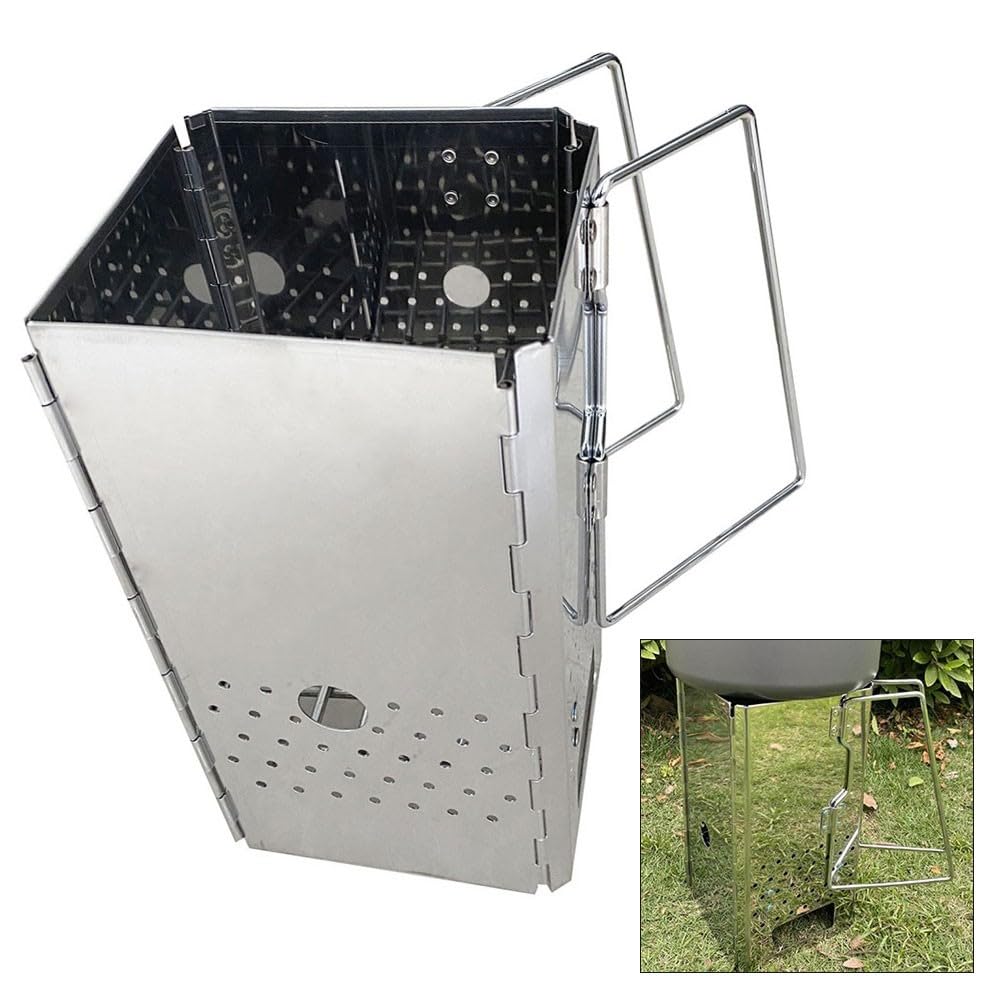 Arrancador de chimenea de carbón, encendido rápido plegable de acero inoxidable para barbacoa y camping, diseño compacto y portátil con bolsa de transporte