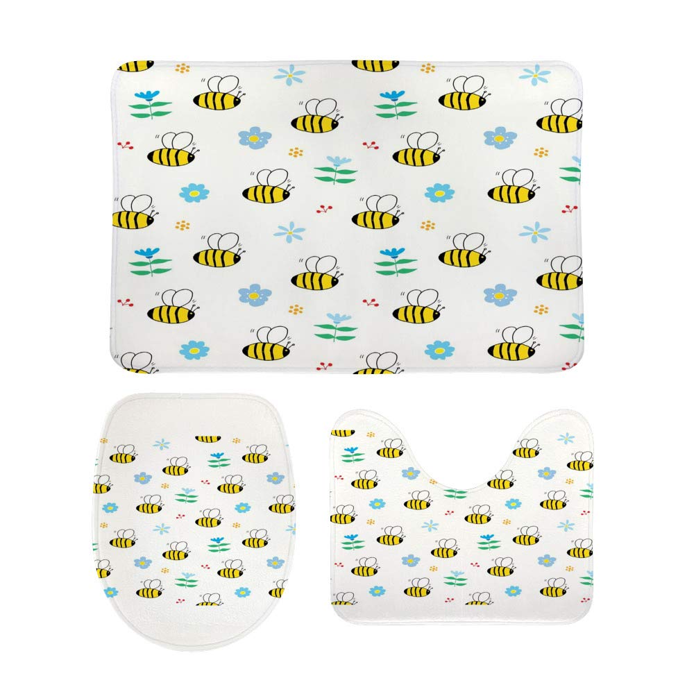Tapis de bain lavable en forme d'abeille ensemble 3 pièces contour WC