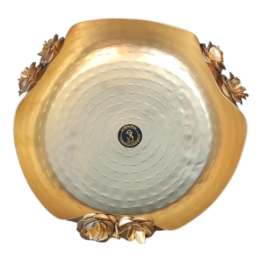 Brass Central Rose Border Antique urli Bowl for Floating Flowers and Candles