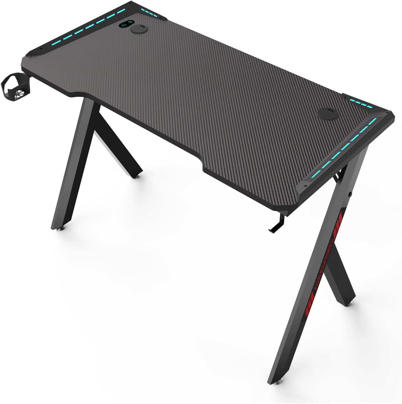 JUMMICO Gaming Desk 140 X 60 Cm T-Shape Carbon Fiber White Gaming Desk With Cable Management, Mouse Mat, Headphone Hook, Cup Holder