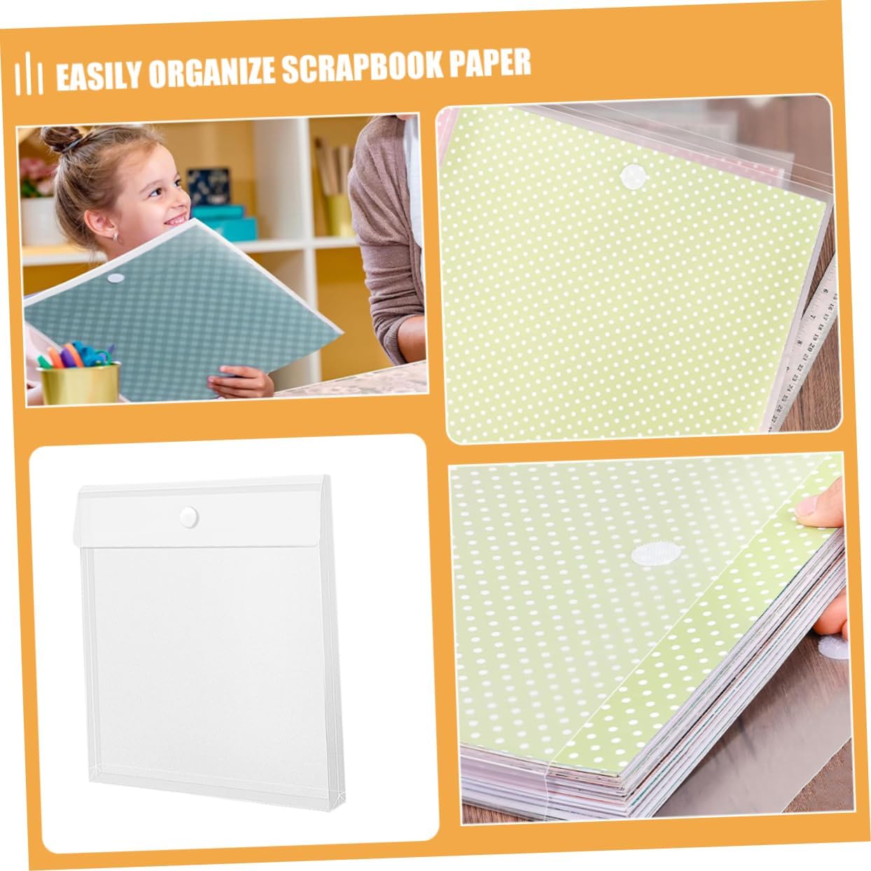 12Pcs Transparent File Organizer for Craft Paper Vinyl Photos Documents Durable Material Secure Closure for Efficient Storage Organization
