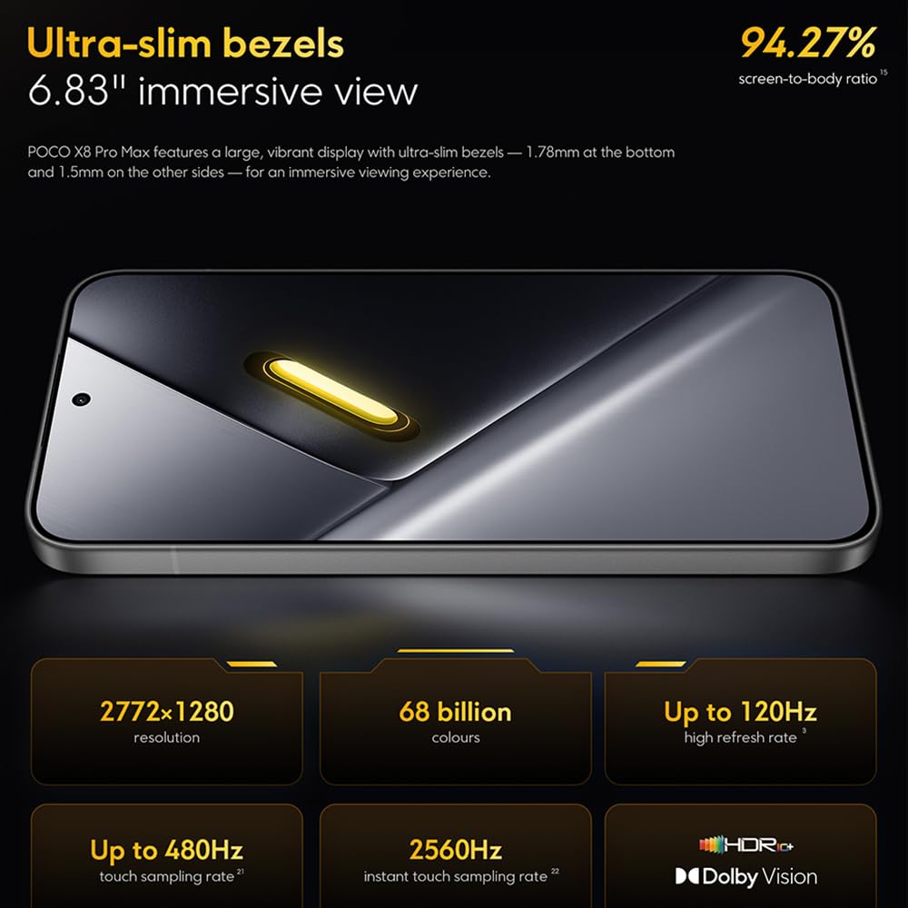 XIAOMI Poco X8 Pro MAX, Smartphone 12+512 GB, Procesador de Alta Gama Dimensity 9500s, Pantalla AMOLED Ultra-Luminosa, 50 MP Light Fusion 600 con OIS, Negro (con Cargador)
