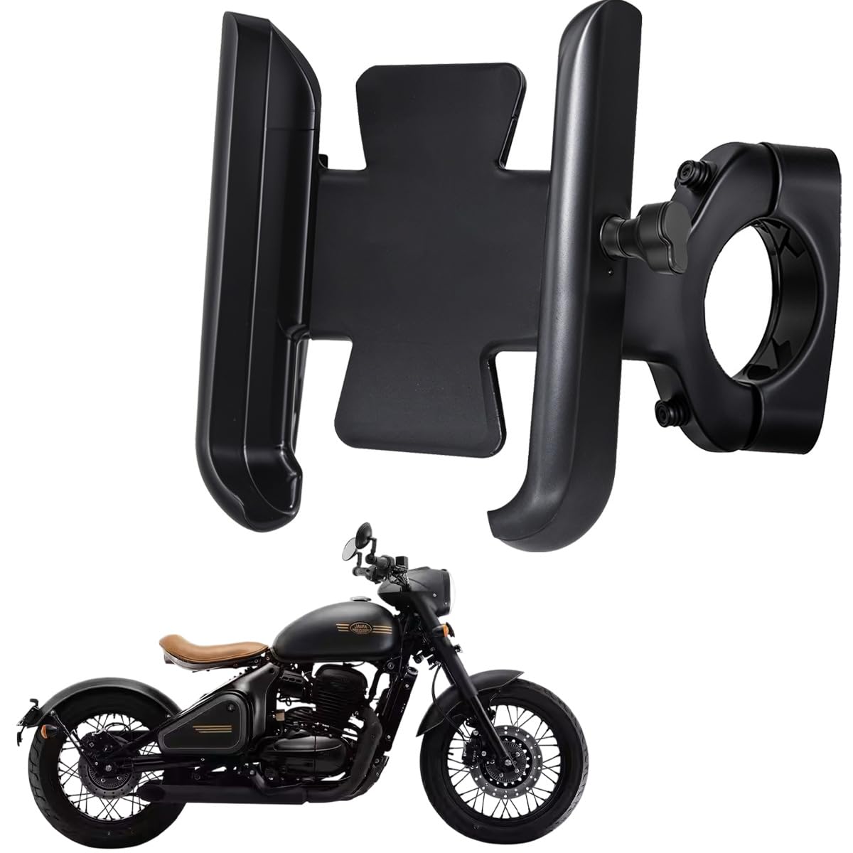 WHIPONE CNC Metal Bike Mobile Holder Compatible for Jawa Perak, 360° Rotation Phone Mount Cradle for Bicycle & Motorcycle, Handlebar for All Smartphones, Anti-Slip, Full Grip (Black)-image-34