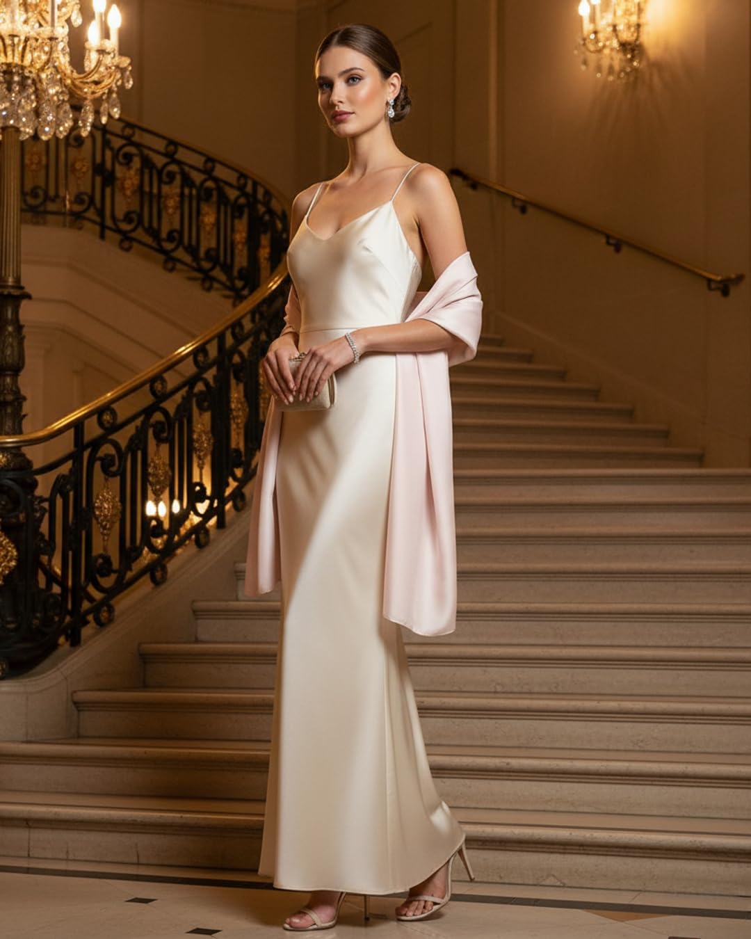 Étole Femme Mariage Chic, Châle Élégant en Soie 180x90 cm, Foulard Léger pour Robe de Soirée, Accessoire de Cérémonie Été