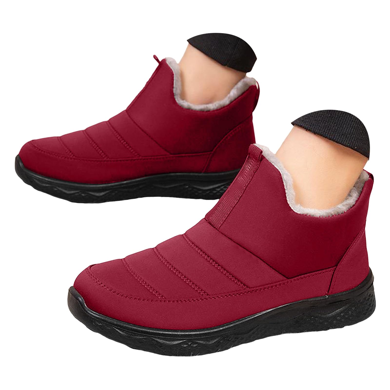 Winter Snow Flat for Women Fleece Lining Warm Plush Lined Ankle Boots Suede Comfortable Round Toe Lightweight Slip