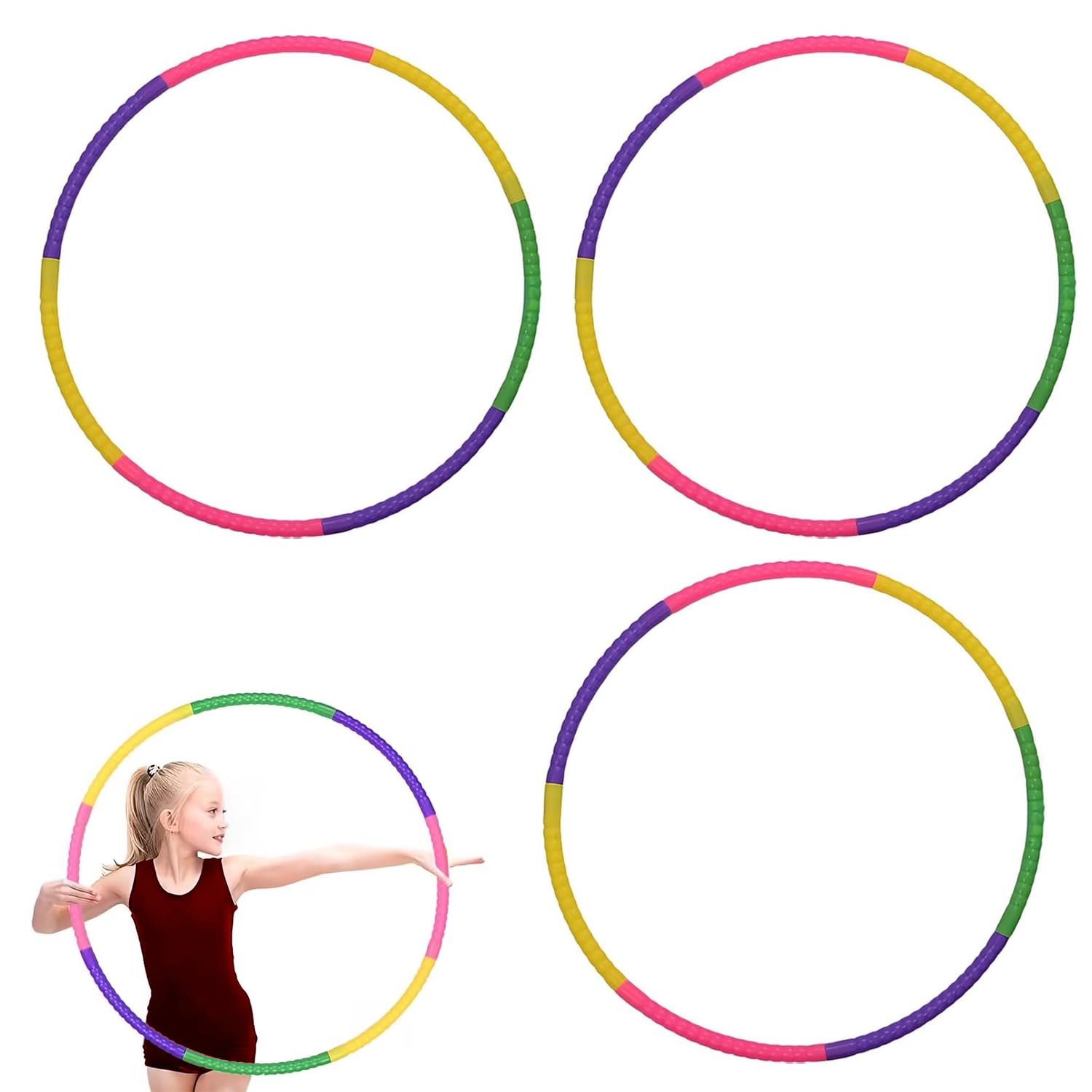 3-Pcs Adjustable Hula Hoop Set - Multi-Section Design for Fitness, Dance & Outdoor Play