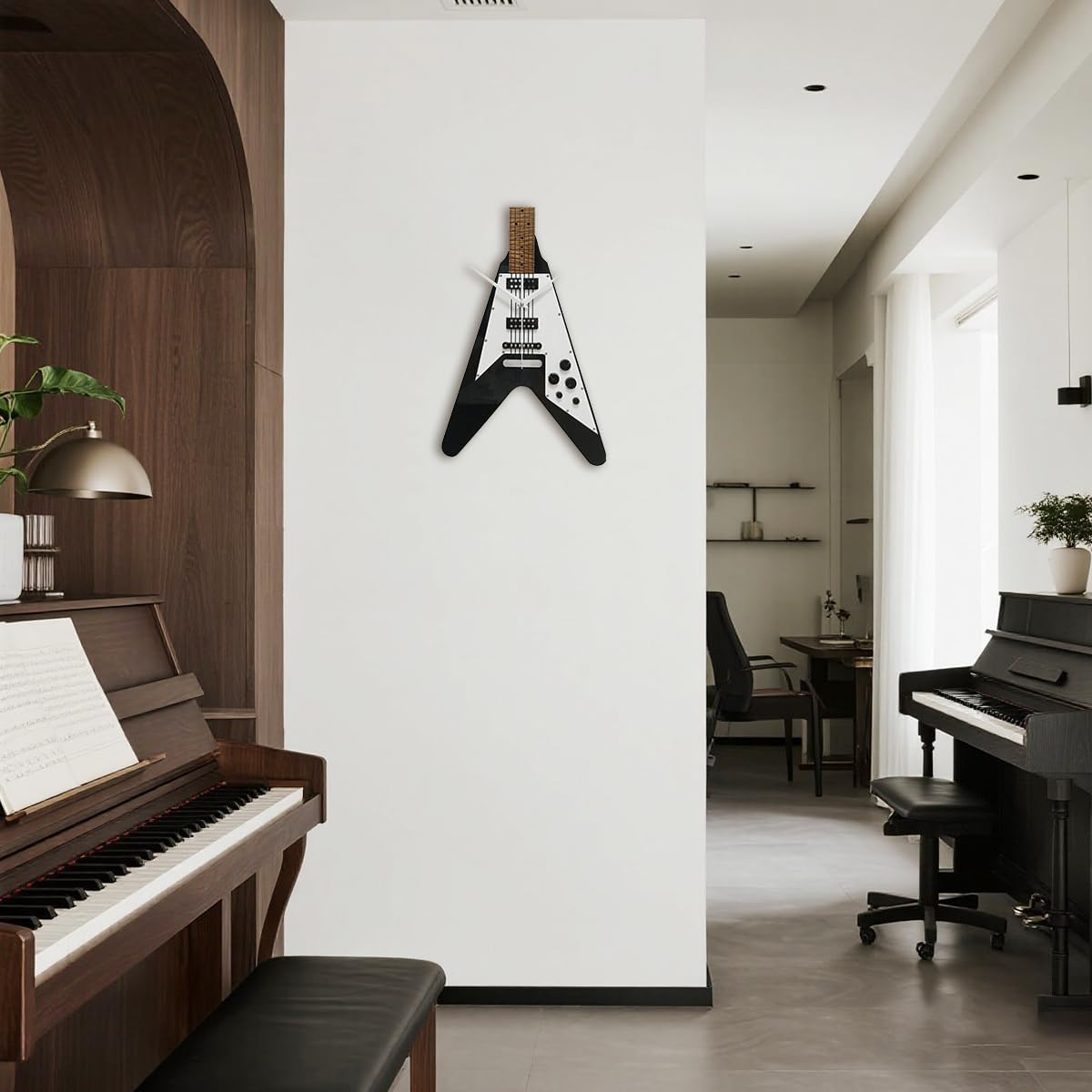 Flying V Electric Guitar Handmade Wall Clock for Rock Band Music Studio Guitar Player Musician Home Decor Watch Heavy Metal Wall Clock Musical Instrument Art Rock and Roll Guitarist Gift