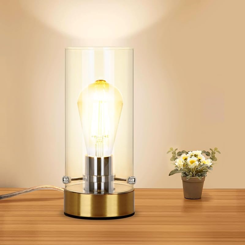 Table Lamp for Bedroom Living Room, Bedside Modern Nightstand Lamp | Glass Lamp Shape, 2700K 6W Glass Bulb Included(Gold).