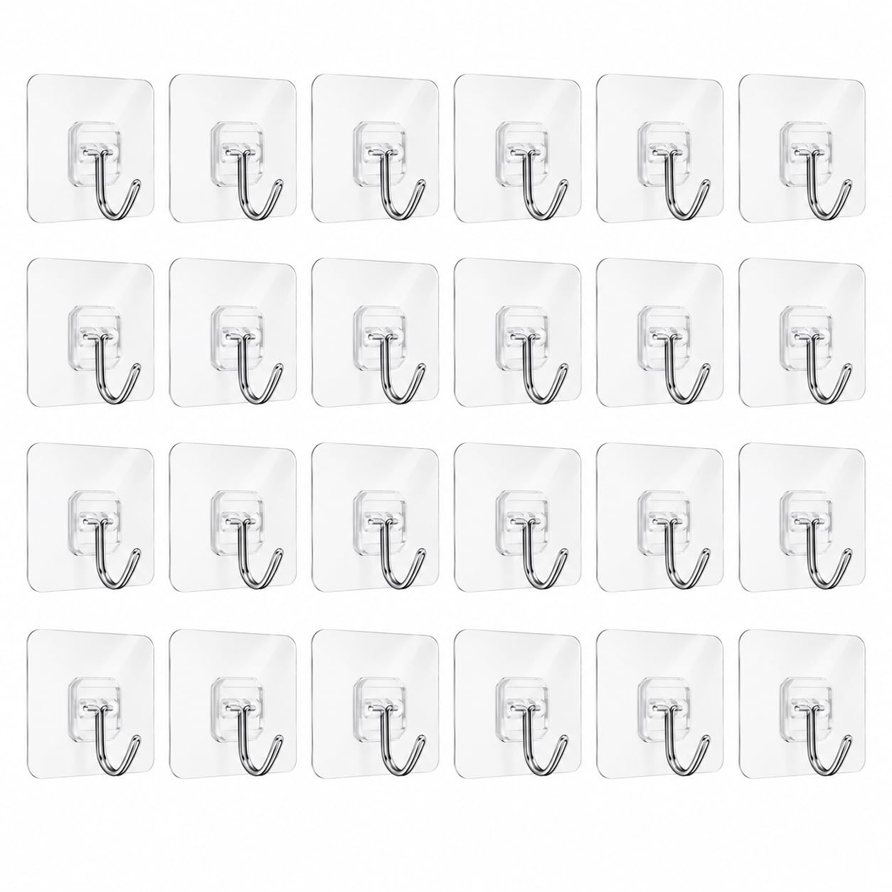 TIVADI 24 Pack Heavy Duty Adhesive Hooks, Transparent Waterproof Wall & Ceiling Hooks, No Drill Reusable Self Adhesive Hooks, Strong Hold Up to 15kg for Bathroom, Kitchen, Home & Office