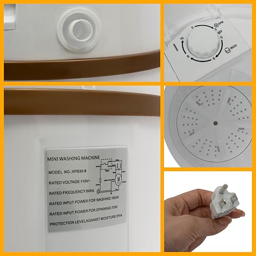 Miniatura 6 de Mini lavadora, secadora compacta portátil de 260 W, capacidad de 4.5 l1.19 galones con cesta de deshidratación, para dormitorio, viajes, ropa,