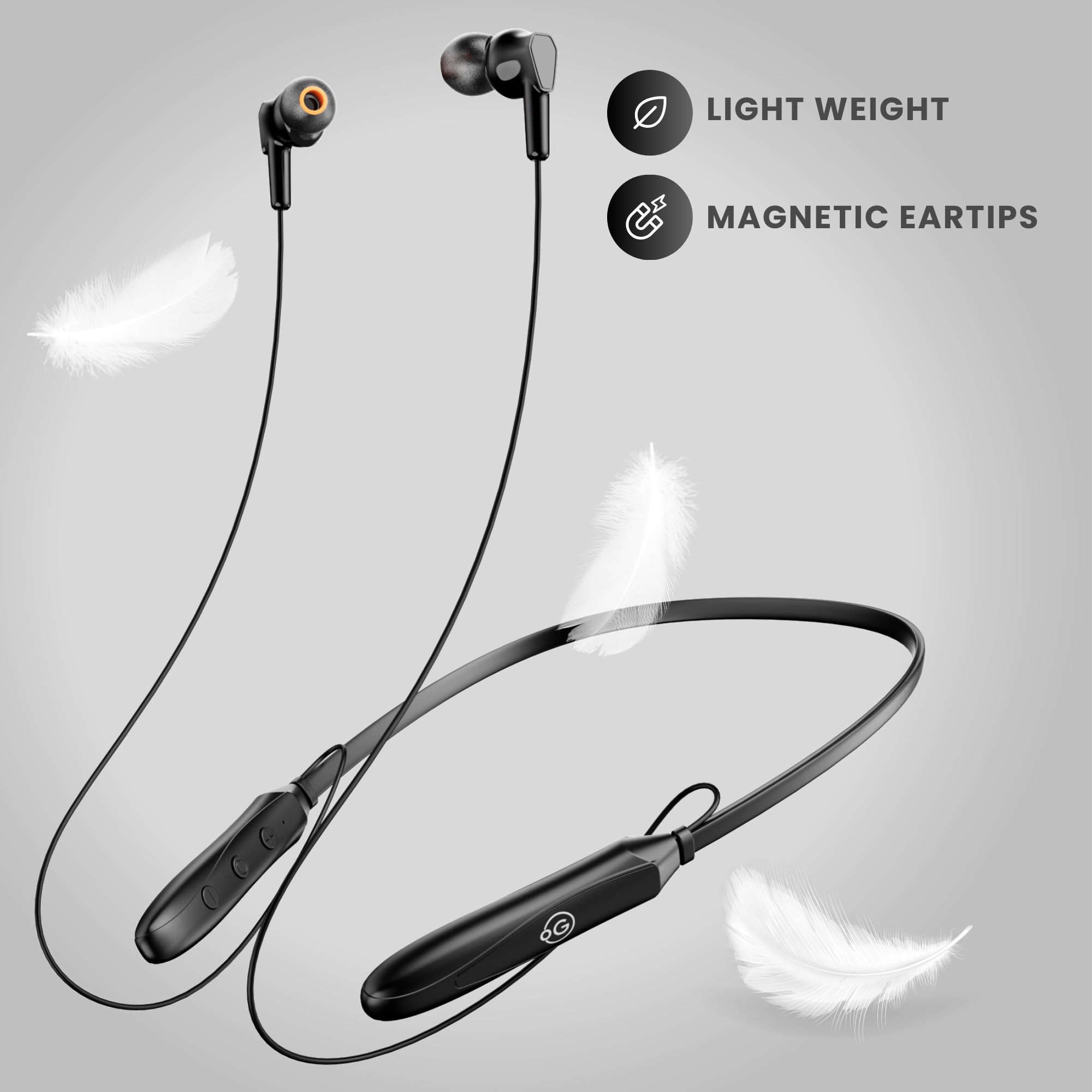 OOGE Tune 6 Neckband Bluetooth Headphones, 60H Playtime, Deep Bass, Type-C Charging, Magnetic Ear Tips, IPX4 Sweat Resistant, Sound Pulse Mic (Black) 4