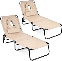 Vista 13 de Giantex Silla bronceadora, silla de patio ajustable con orificio para la cara, almohadas extraíbles, correa de transporte, silla de diseño, silla
