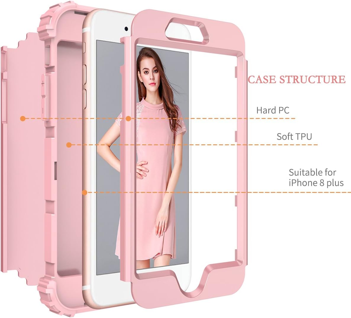 LONTECT for iPhone 8 Plus Case, iPhone 7 Plus Case Glitter 3 in 1 Heavy Duty Sturdy High Impact Hybrid Shockproof Sturdy Protective Cover Case for Apple iPhone 8 Plus/iPhone 7 Plus,Shiny Rose Gold
